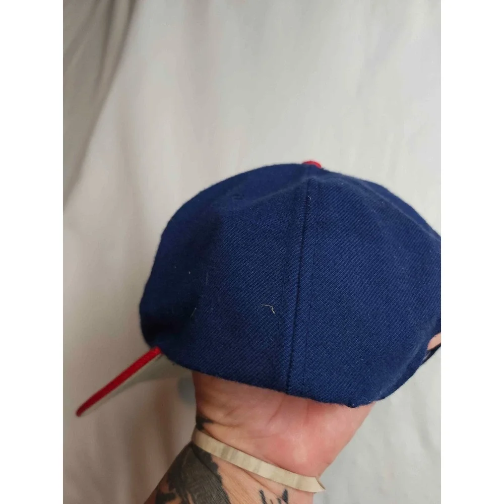 Vintage 90s Atlanta Braves Script Hat Snapback MLB Baseball Cap Blue Red Wool